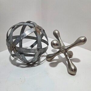 Silver metal shelf decor ball and jack